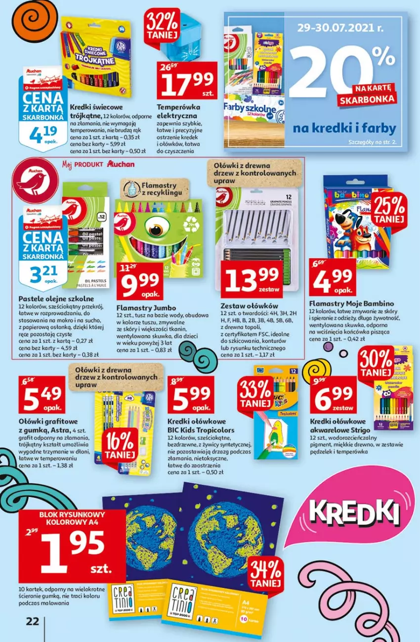 Gazetka promocyjna Auchan - Rysuje się pobudka na piątkę Hipermarkety - ważna 29.07 do 04.08.2021 - strona 22 - produkty: BIC, Cień, Dzieci, Flamastry, Gra, Jaja, Olej, Papier, Pastele olejne, Por, Top, Tusz