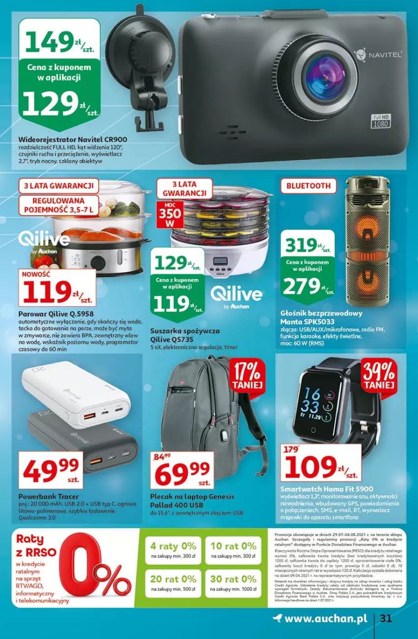 Gazetka promocyjna Auchan - Rysuje się pobudka na piątkę Hipermarkety - ważna 29.07 do 04.08.2021 - strona 31 - produkty: Acer, Gra, Navitel, Obiektyw, Plecak, Powerbank, Rama, Suszarka, Top, Wideorejestrator, Woda