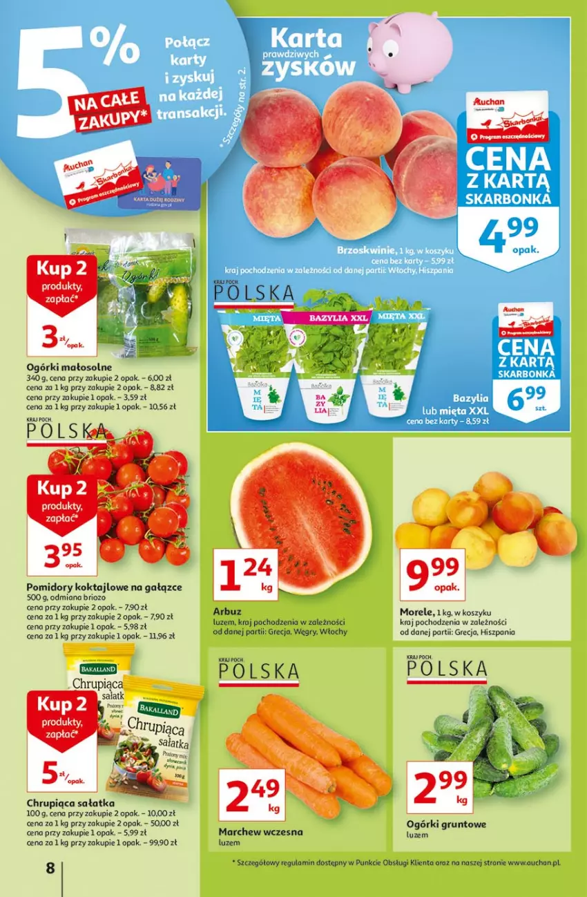 Gazetka promocyjna Auchan - Rysuje się pobudka na piątkę Hipermarkety - ważna 29.07 do 04.08.2021 - strona 8 - produkty: Arbuz, Grunt, Gry, Kosz, Pomidory, Sałat, Sałatka