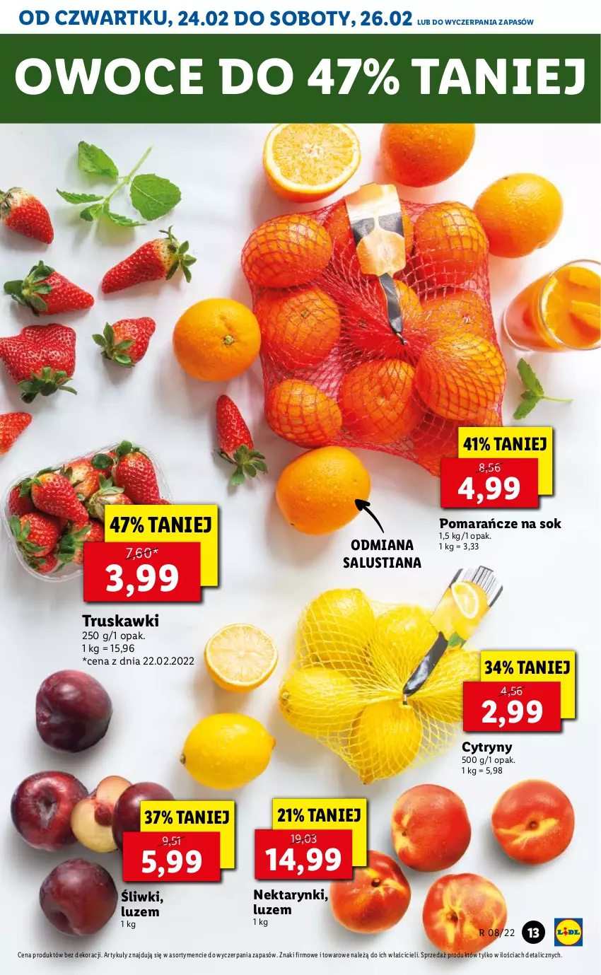 Gazetka promocyjna Lidl - GAZETKA - ważna 24.02 do 26.02.2022 - strona 13 - produkty: Cytryny, LUSTi, Nektar, Owoce, Pomarańcze, Sok, Truskawki