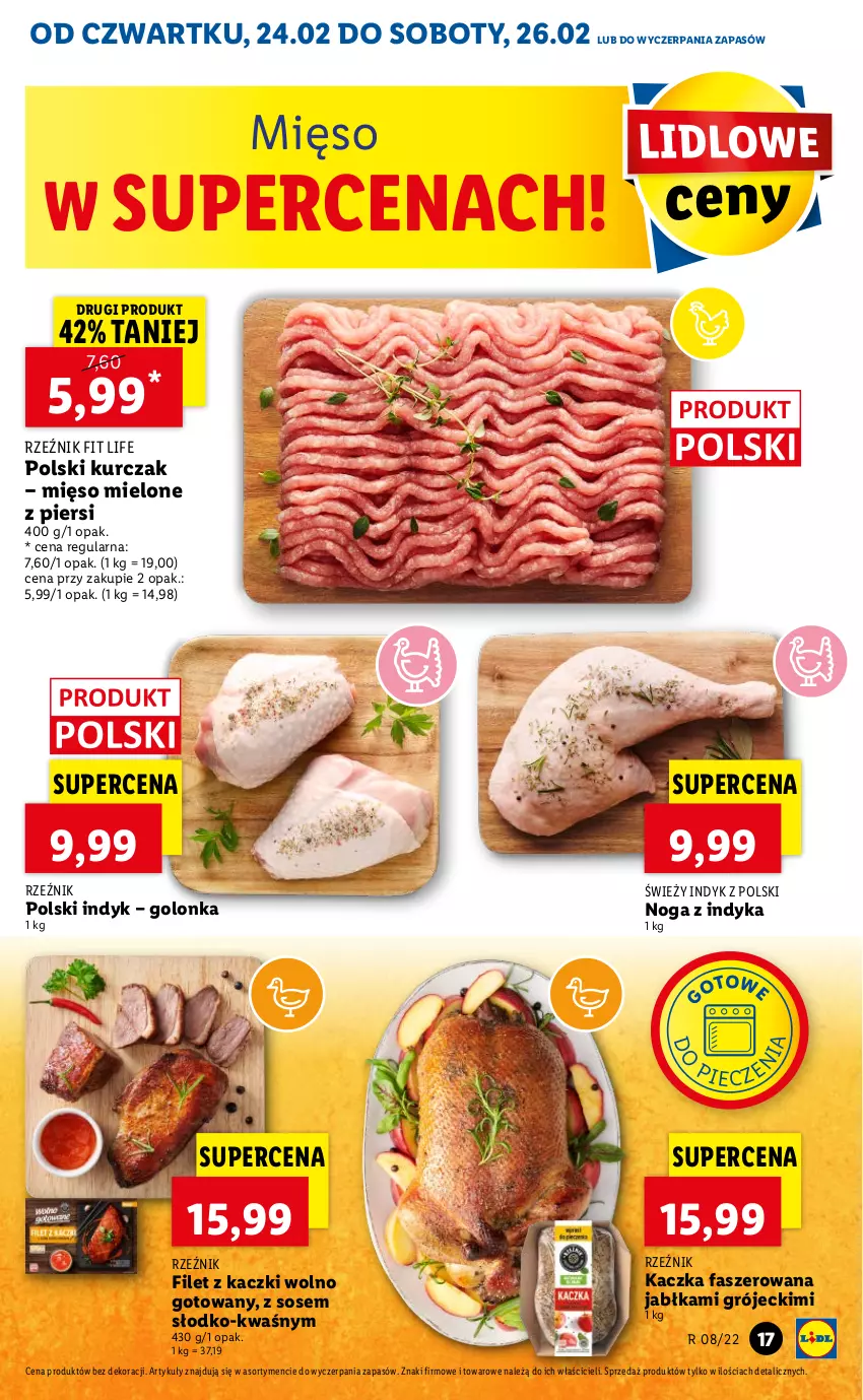 Gazetka promocyjna Lidl - GAZETKA - ważna 24.02 do 26.02.2022 - strona 17 - produkty: Fa, Jabłka, Kaczka, Kaczka faszerowana, Kurczak, Mięso, Mięso mielone, Sos