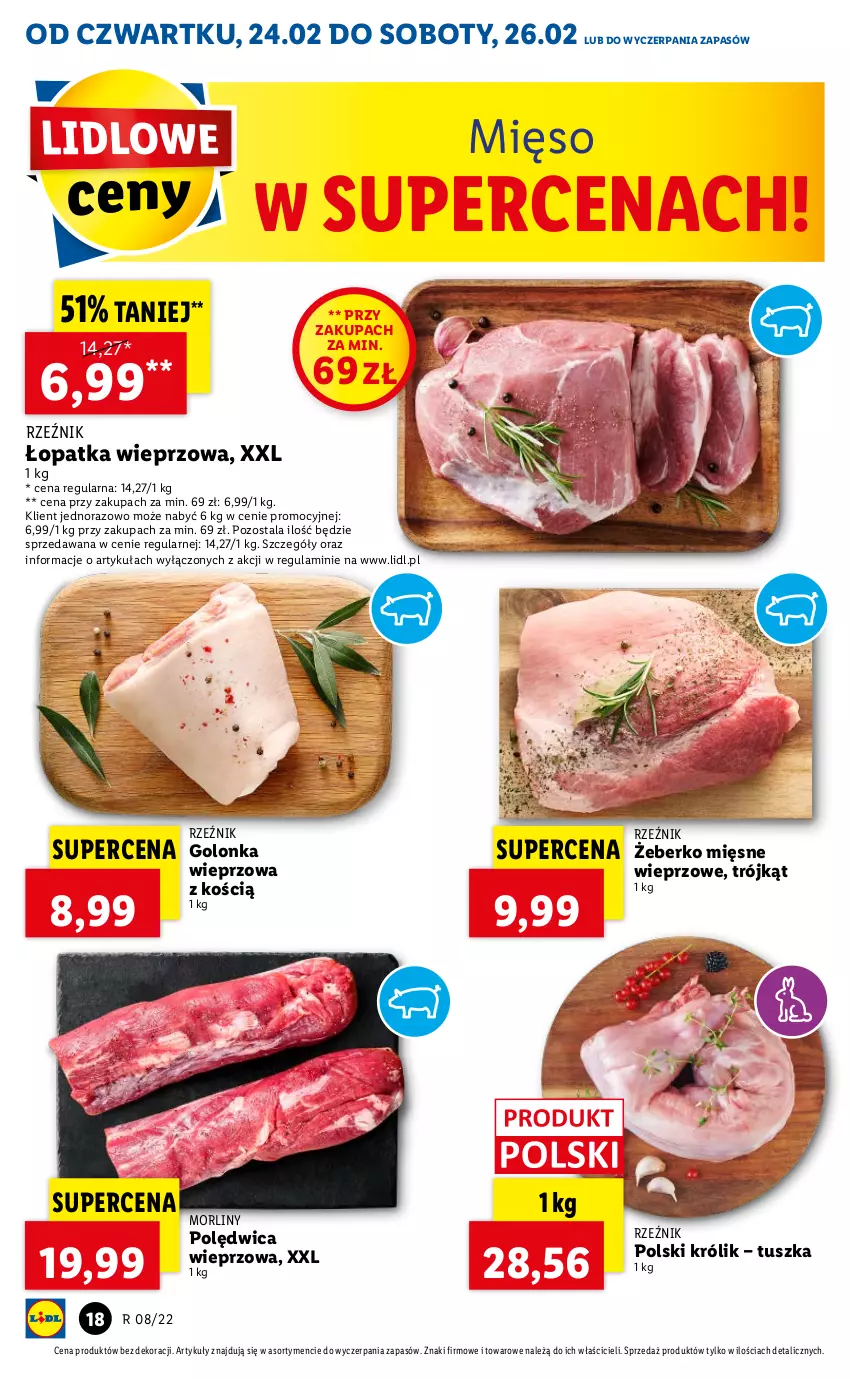 Gazetka promocyjna Lidl - GAZETKA - ważna 24.02 do 26.02.2022 - strona 18 - produkty: Golonka wieprzowa, Królik, Mięso, Morliny, Polędwica, Tusz