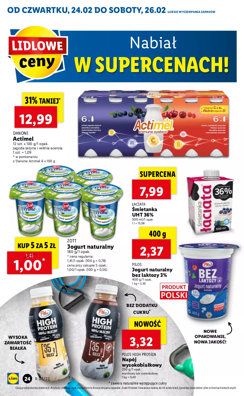 Gazetka promocyjna Lidl - GAZETKA - ważna 24.02 do 26.02.2022 - strona 24 - produkty: Acer, Actimel, Danone, Jogurt, Jogurt naturalny, Napój, Pilos, Por, Sok, Zott