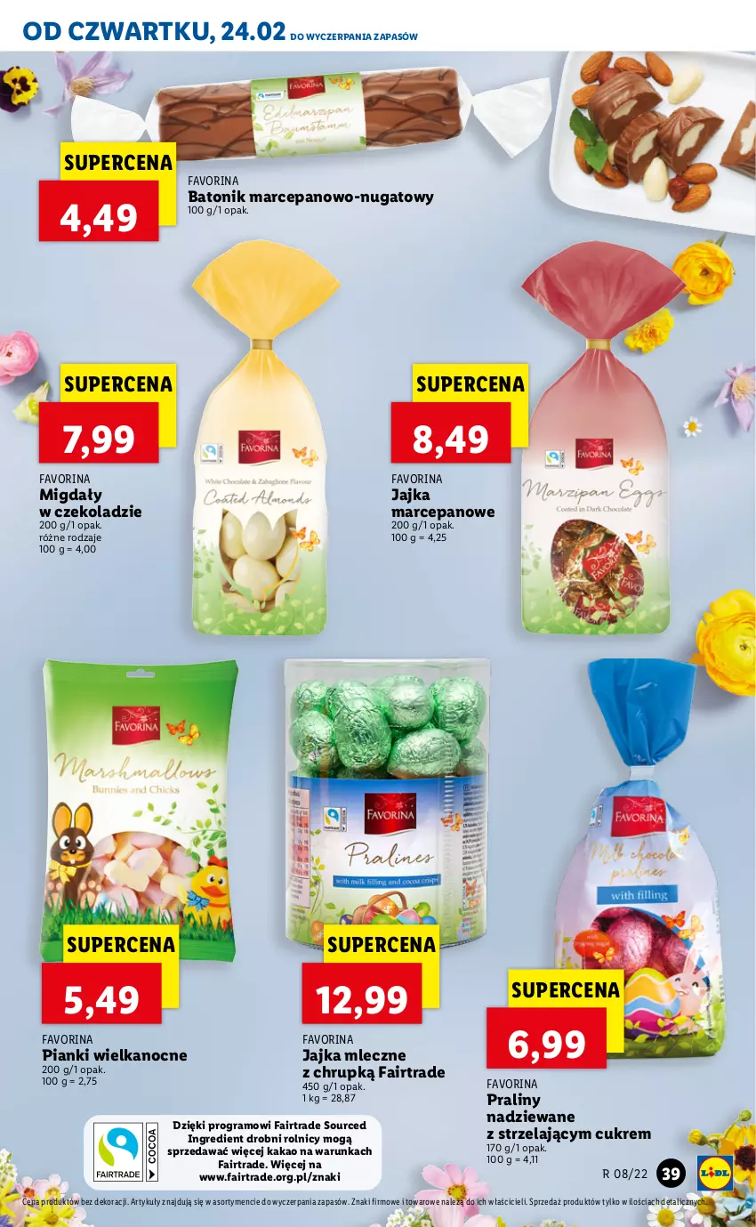 Gazetka promocyjna Lidl - GAZETKA - ważna 24.02 do 26.02.2022 - strona 39 - produkty: Baton, Fa, Gra, Kakao, Migdały, Migdały w czekoladzie, Praliny, Tonik