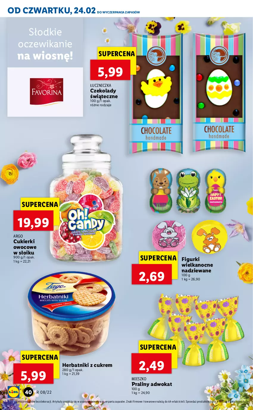 Gazetka promocyjna Lidl - GAZETKA - ważna 24.02 do 26.02.2022 - strona 40 - produkty: Cukier, Cukierki, Herbatniki, Praliny, Znicz