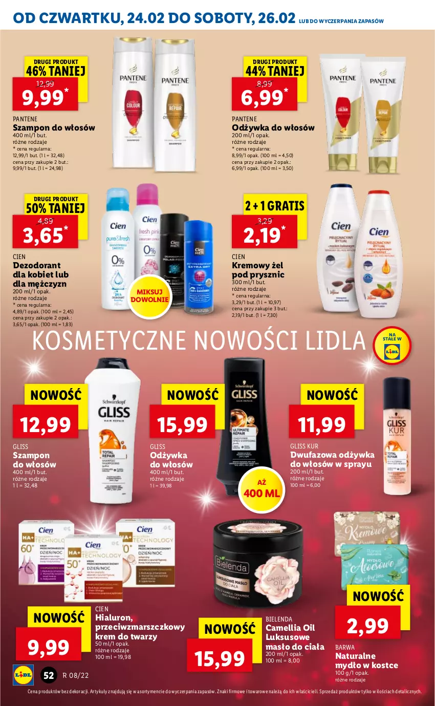 Gazetka promocyjna Lidl - GAZETKA - ważna 24.02 do 26.02.2022 - strona 52 - produkty: Bielenda, Dezodorant, Fa, Gliss Kur, Gra, Krem do twarzy, Mars, Masło, Masło do ciała, Mydło, Odżywka, Pantene, Szampon