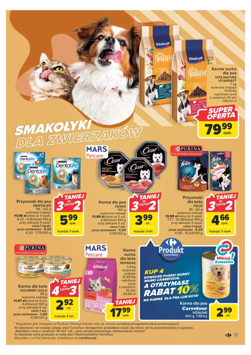 Gazetka promocyjna Carrefour - Gazetka Carrefour - ważna 25.04 do 06.05.2023 - strona 17 - produkty: Felix, Gourmet Gold, Kosz, Kurczak, Mars, Przysmaki, Pur, Purina, Vitakraft, Whiskas