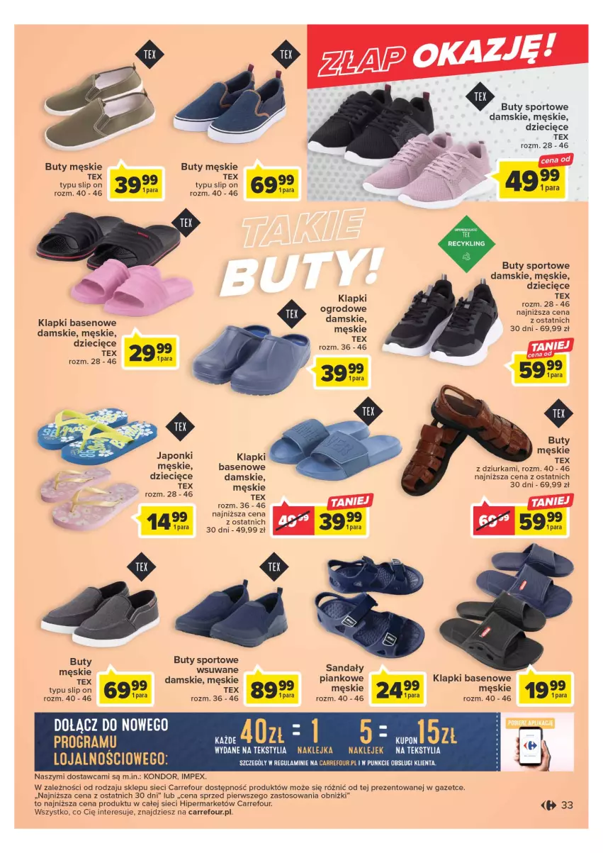 Gazetka promocyjna Carrefour - Gazetka Carrefour - ważna 25.04 do 06.05.2023 - strona 33 - produkty: Buty, Dzieci, Klapki, Klej, Por, Sandał, Sport