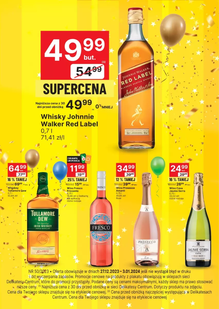 Gazetka promocyjna Delikatesy Centrum - Folder alkoholowy DC50 - ważna 27.12.2023 do 03.01.2024 - strona 2 - produkty: Fresco, Johnnie Walker, Prosecco, Rum, Ser, Tullamore Dew, Whiskey, Whisky, Wino