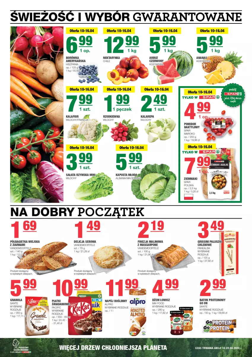 Gazetka promocyjna Spar - EuroSpar - ważna 07.04 do 17.04.2024 - strona 2 - produkty: Ananas, Arbuz, Bagietka, Baton, Borówka, Chleb, Cif, Danio, Delicja serowa, Dżem, Fa, Gra, Granola, Grissini, Kalafior, Mascarpone, Napój, Napój roślinny, Nektar, Nektarynka, Rzodkiewka, Sałat, Sante, Ser, Ziemniaki