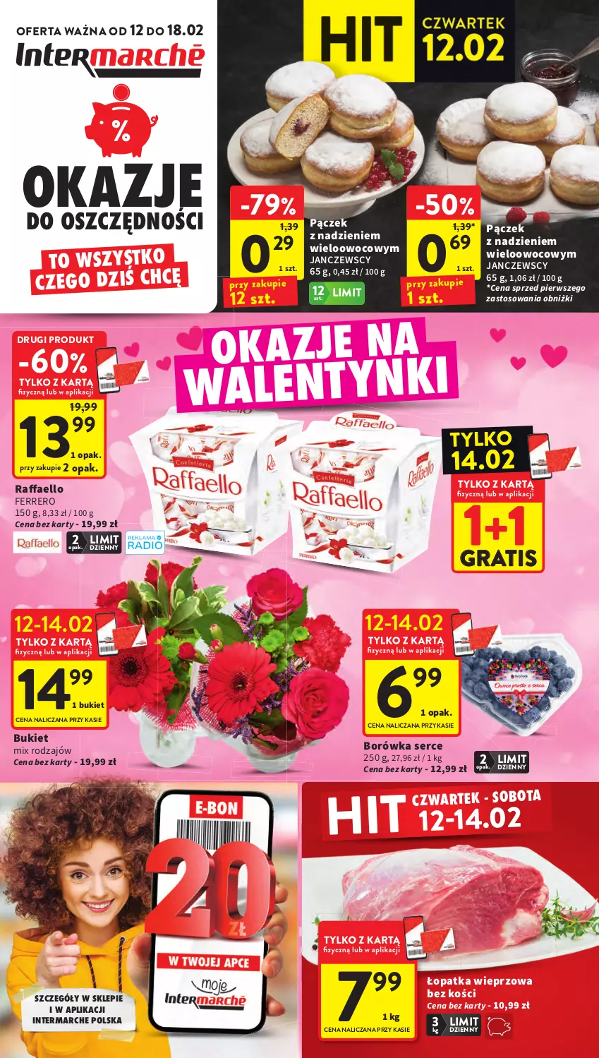 Gazetka promocyjna Intermarche - Gazetka Intermarche - ważna 12.02 do 18.02.2026 - strona 1 - produkty: Borówka, Bukiet, Fa, Ferrero, Gra, Pączek, Raffaello, Ser