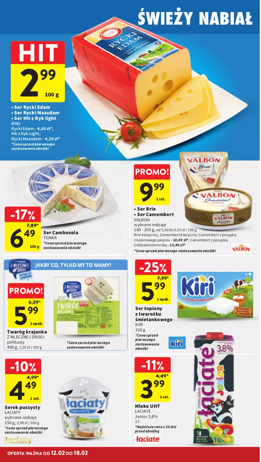 Gazetka promocyjna Intermarche - Gazetka Intermarche - ważna 12.02 do 18.02.2026 - strona 26 - produkty: Brie, Camembert, Edam, Maasdam, Mleko, Pieprz, Rycki Edam, Ser, Ser topiony, Serek, Serek puszysty, Top, Twaróg