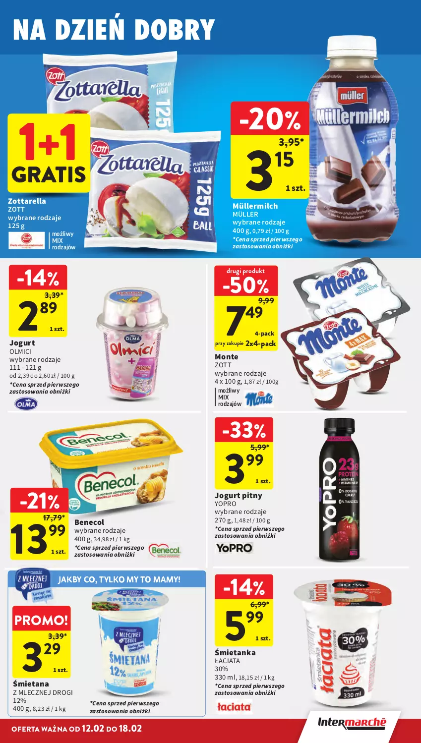 Gazetka promocyjna Intermarche - Gazetka Intermarche - ważna 12.02 do 18.02.2026 - strona 27 - produkty: Benecol, Gra, Jogurt, Jogurt pitny, Monte, Müller, Müllermilch, Zott, Zottarella