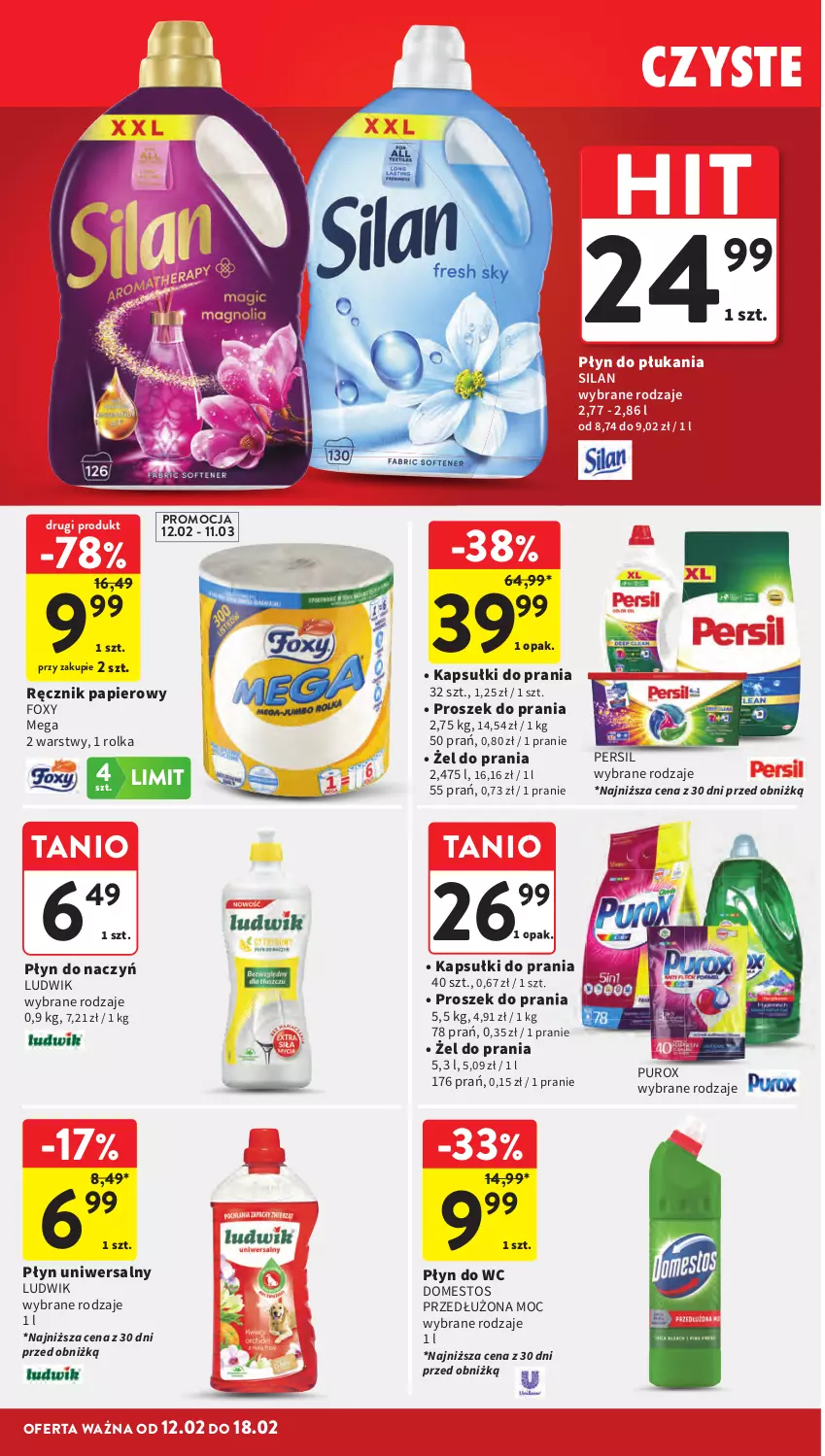 Gazetka promocyjna Intermarche - Gazetka Intermarche - ważna 12.02 do 18.02.2026 - strona 40 - produkty: Domestos, Foxy, Kapsułki do prania, Ludwik, Papier, Persil, Płyn do płukania, Płyn do wc, Proszek do prania, Pur, Ręcznik, Silan