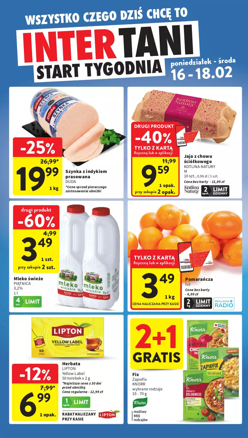 Gazetka promocyjna Intermarche - Gazetka Intermarche - ważna 12.02 do 18.02.2026 - strona 43 - produkty: Duda, Gra, Herbata, Jaja, Knorr, Kotlin, Lipton, Mleko, Piątnica, Szynka