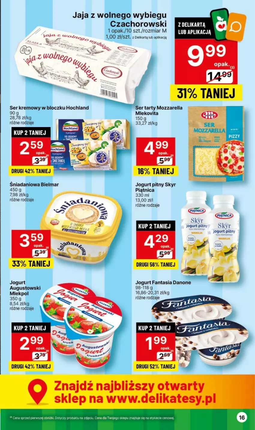 Gazetka promocyjna Delikatesy Centrum - Dyskontowe ceny w Delikatesach Centrum - ważna 15.02 do 21.02.2024 - strona 16 - produkty: Danio, Danone, Fa, Fanta, Hochland, Jaja, Jaja z wolnego wybiegu, JBL, Jogurt, Jogurt pitny, Mozzarella, Piątnica, Ser