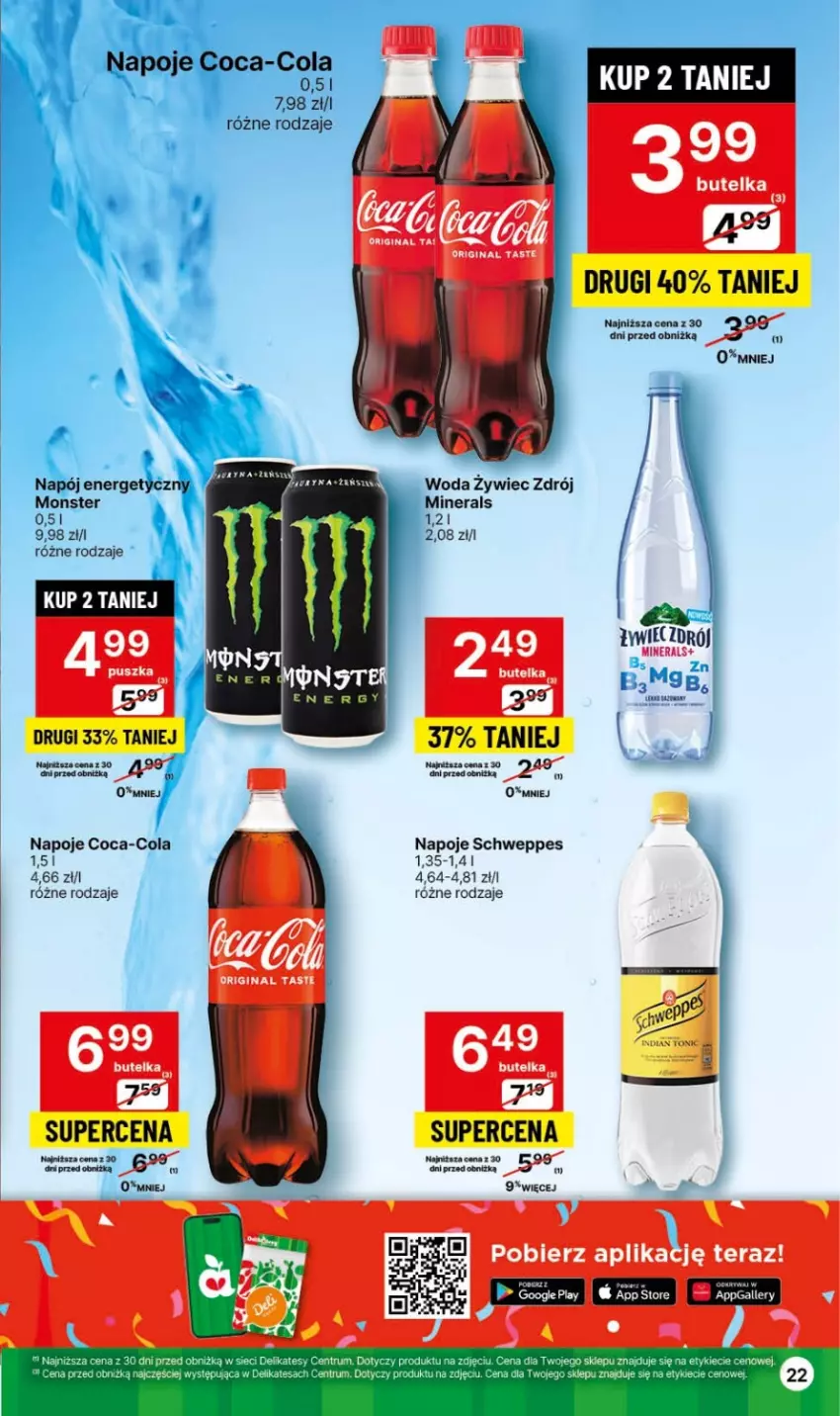 Gazetka promocyjna Delikatesy Centrum - Dyskontowe ceny w Delikatesach Centrum - ważna 15.02 do 21.02.2024 - strona 22 - produkty: Coca-Cola, Gin, Napój, Napój energetyczny, Napoje, Rum, Schweppes, Tera, Woda