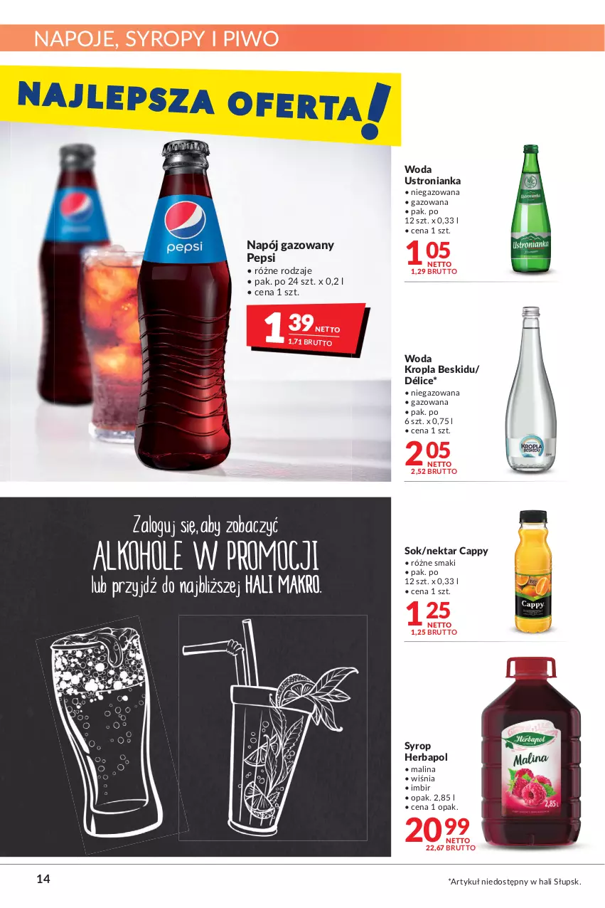 Gazetka promocyjna Makro - [Oferta promocyjna] Artykuły spożywcze i przemysłowe - ważna 17.05 do 30.05.2022 - strona 14 - produkty: Cappy, Herbapol, Imbir, Napój, Napój gazowany, Napoje, Nektar, Pepsi, Piwo, Sok, Syrop, Syropy, Woda