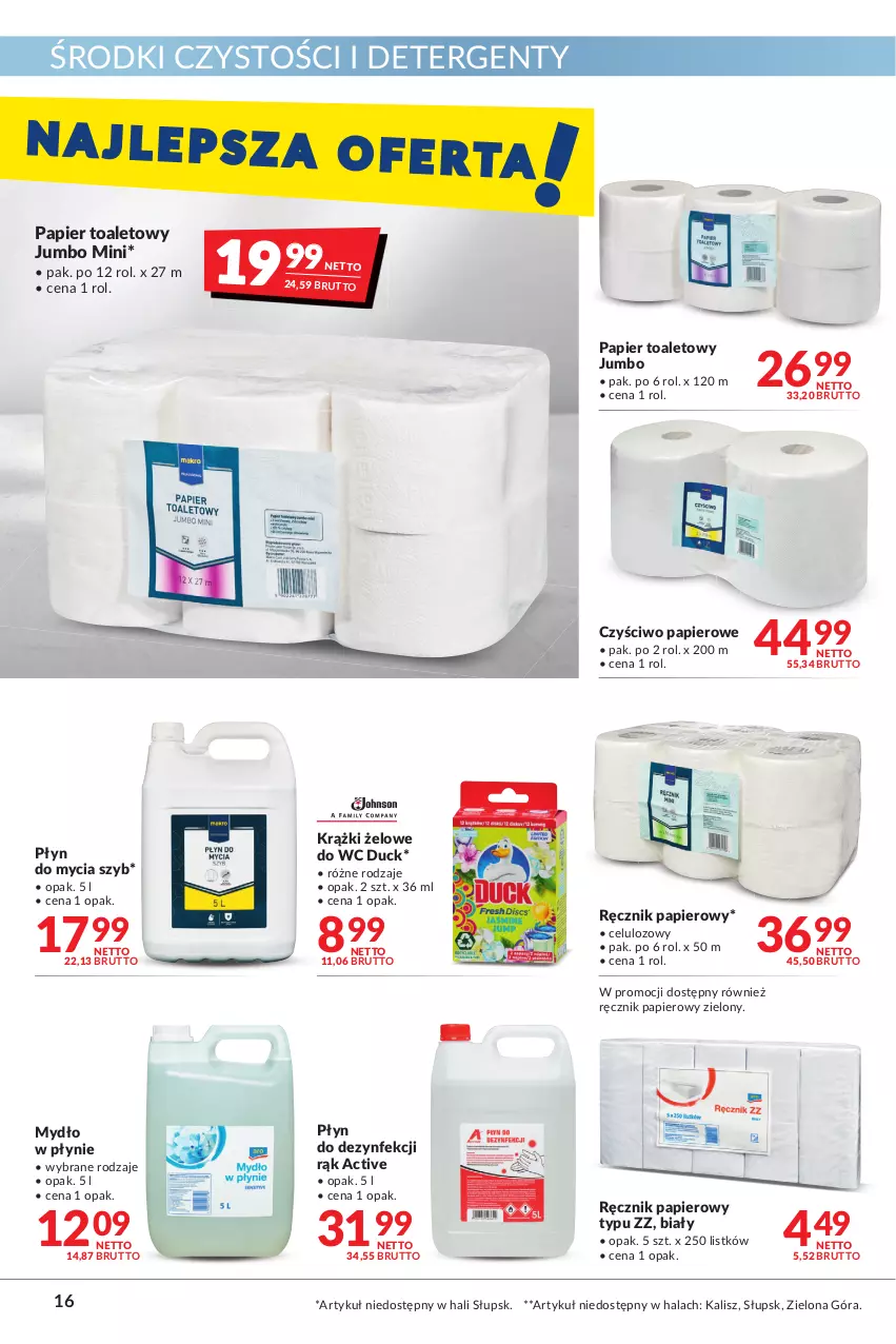 Gazetka promocyjna Makro - [Oferta promocyjna] Artykuły spożywcze i przemysłowe - ważna 17.05 do 30.05.2022 - strona 16 - produkty: Czyściwo papierowe, Duck, Mydło, Mydło w płynie, Papier, Papier toaletowy, Płyn do mycia, Ręcznik