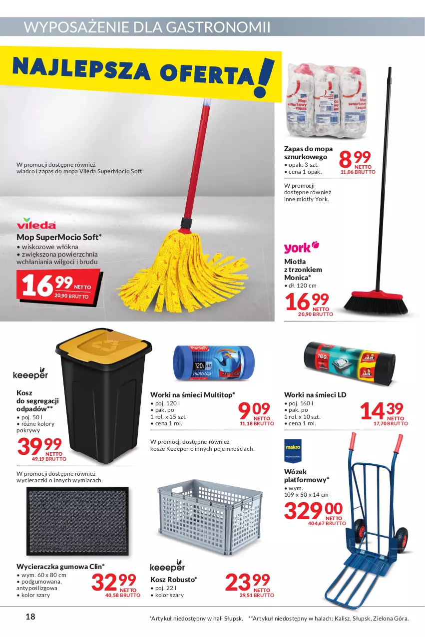 Gazetka promocyjna Makro - [Oferta promocyjna] Artykuły spożywcze i przemysłowe - ważna 17.05 do 30.05.2022 - strona 18 - produkty: Clin, Kosz, LG, Miotła, Mop, Top, Vileda, Wiadro, Worki na śmiec, Worki na śmieci, Wózek, Wycieraczka