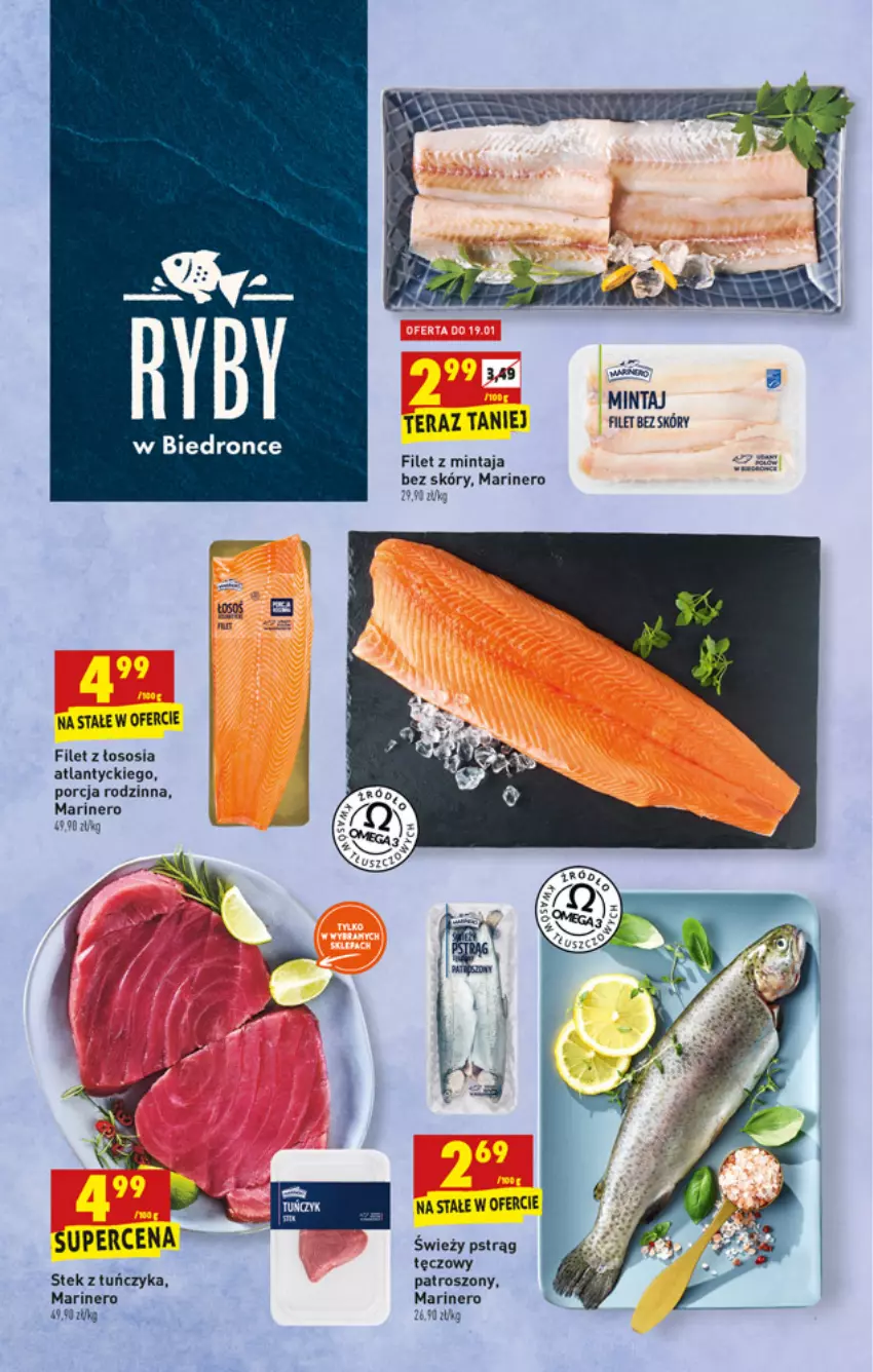 Gazetka promocyjna Biedronka - ważna 17.01 do 30.01.2022 - strona 21 - produkty: Filet z mintaja, Mintaj, Por, Pstrąg, Pstrąg tęczowy, Sos, Stek, Tera, Tuńczyk