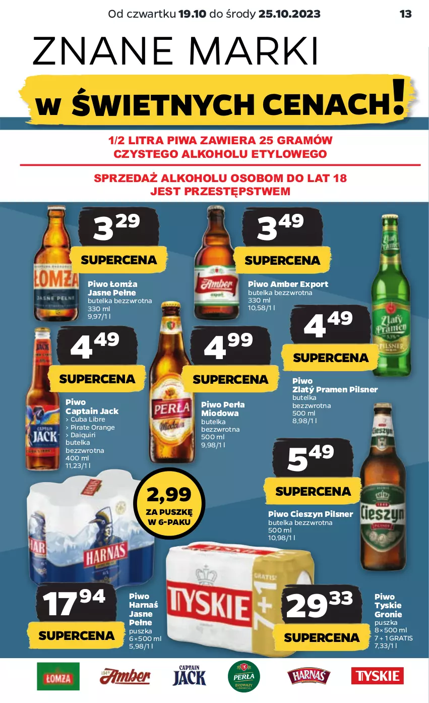 Gazetka promocyjna Netto - Artykuły spożywcze - ważna 19.10 do 25.10.2023 - strona 13 - produkty: Captain Jack, Gra, Harnaś, Perła, Piwa, Piwo, Por, Tyskie