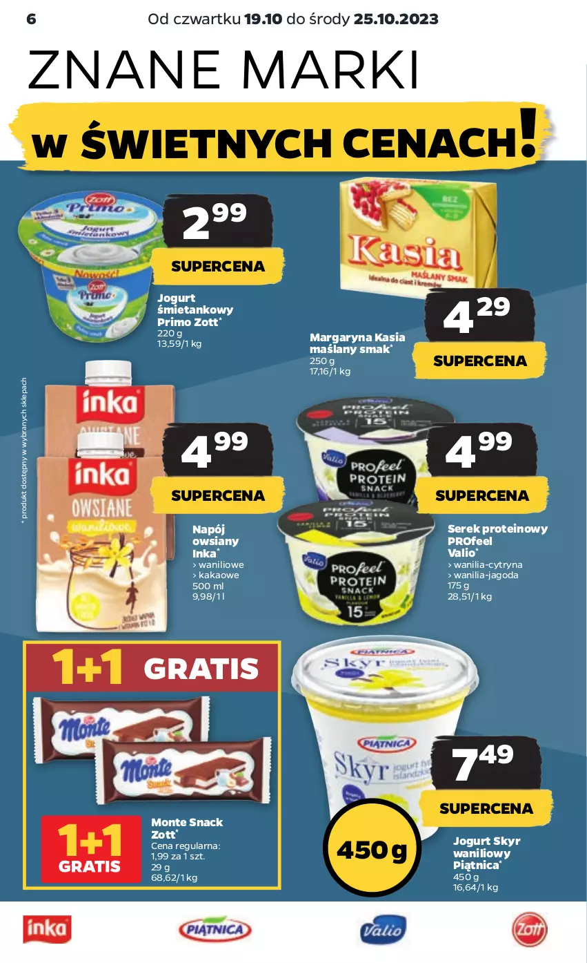 Gazetka promocyjna Netto - Artykuły spożywcze - ważna 19.10 do 25.10.2023 - strona 6 - produkty: Gra, Inka, Jogurt, Kakao, Kasia, Margaryna, Monte, Napój, Piątnica, Ser, Serek, Zott