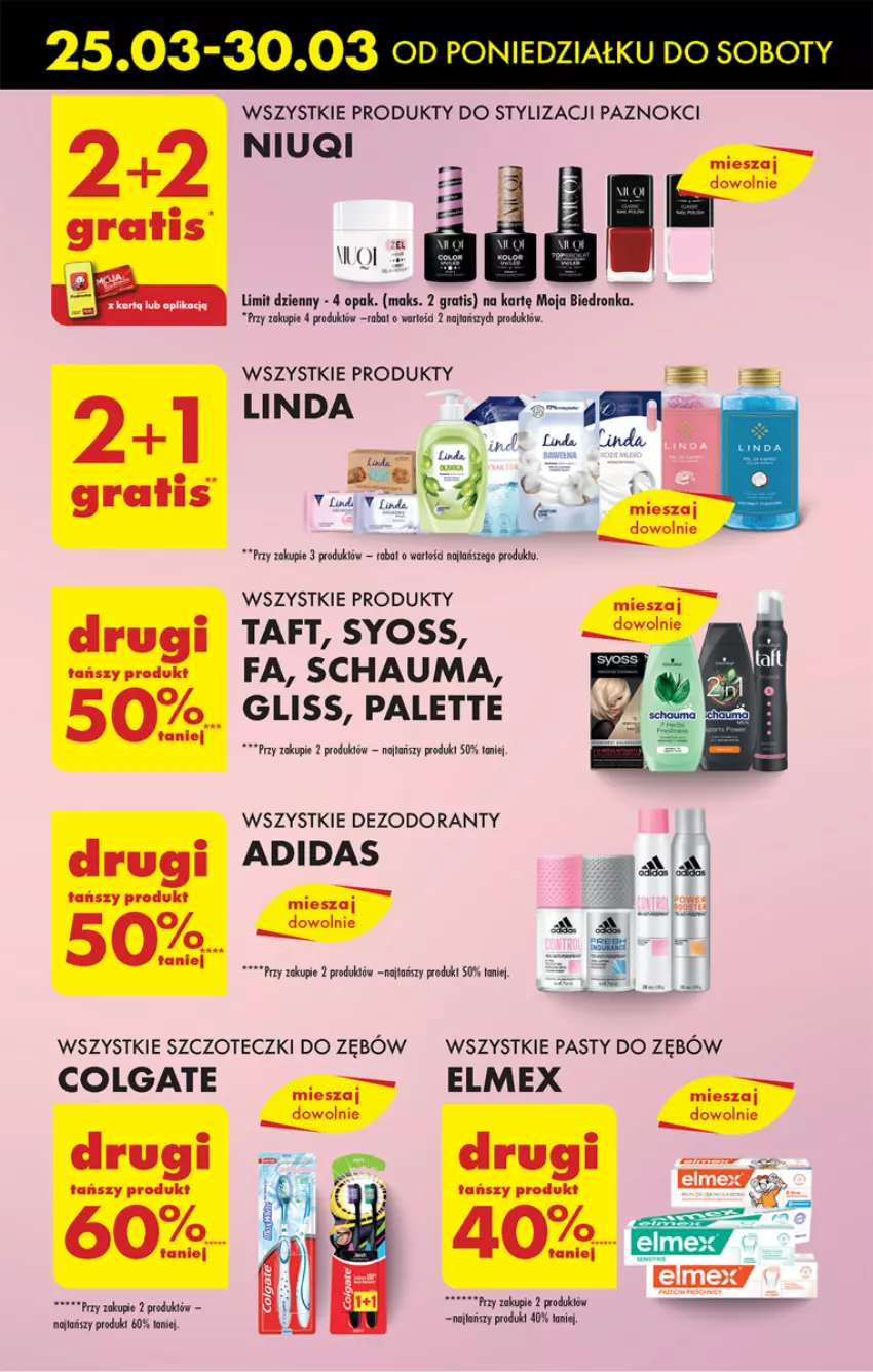 Gazetka promocyjna Biedronka - Od poniedzialku - ważna 25.03 do 30.03.2024 - strona 55 - produkty: Adidas, Colgate, Dezodorant, Dron, Elmex, Fa, Gra, LG, Palette, Syoss, Taft