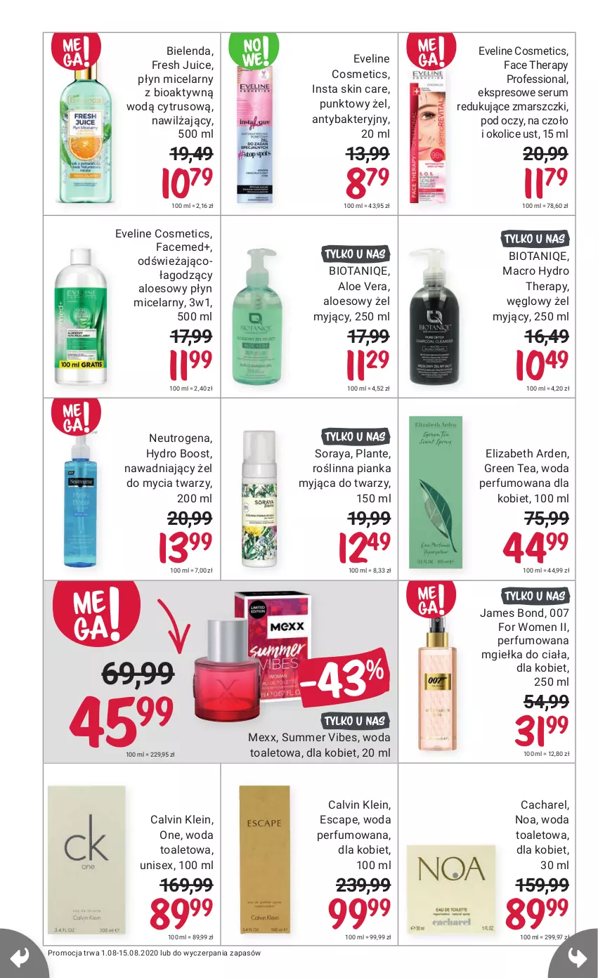 Gazetka promocyjna Rossmann - 1 sierpnia - ważna 01.08 do 15.08.2021 - strona 12 - produkty: Aloe vera, Bielenda, Cacharel, Calvin Klein, Eveline, Fa, Perfum, Rum, Ser, Serum, Woda, Woda perfumowana, Woda toaletowa