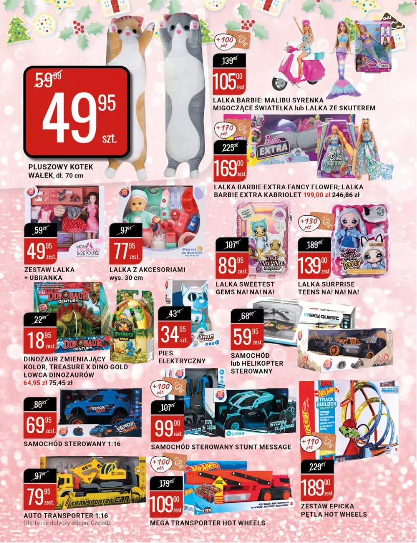 Gazetka promocyjna Bi1 - Świąteczne smaki - ważna 14.12 do 24.12.2022 - strona 14 - produkty: Barbie, Dinozaur, Fa, Helikopter, Hot Wheels, Kotek, Lalka, Por, Samochód, Sport, Tran, Wałek