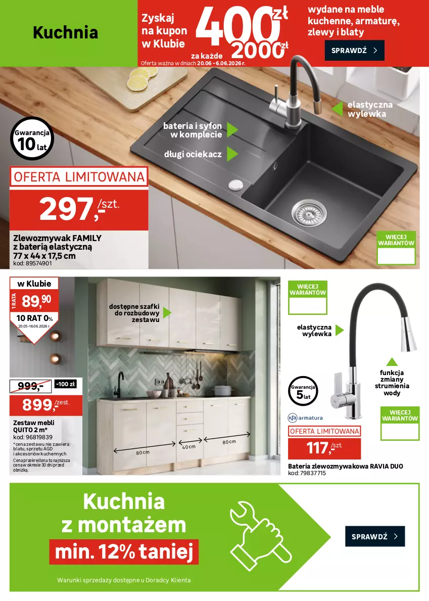 Gazetka promocyjna Leroy Merlin - Gazetka Leroy Merlin - ważna 20.05 do 16.06.2026 - strona 30 - produkty: Bateria, Fa, Korpusy, Kuchnia, Meble, Ociekacz, Por, Rum, Ser, Sport, Syfon, Tran, Zlew, Zlewozmywak