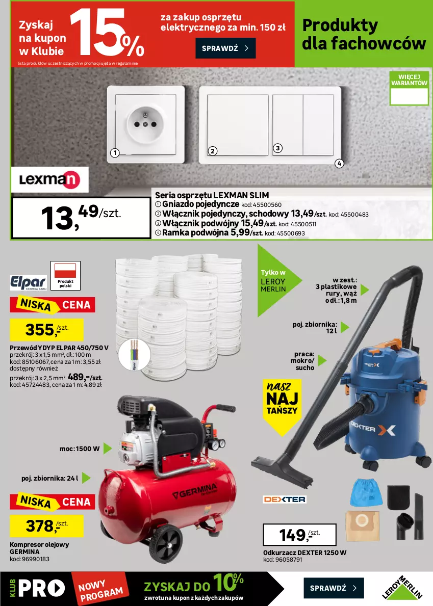 Gazetka promocyjna Leroy Merlin - Gazetka Leroy Merlin - ważna 20.05 do 16.06.2026 - strona 35 - produkty: Akumulator, Einhell, Fa, Gniazdo pojedyncze, Kompresor, Kompresor olejowy, Odkurzacz, Olej, Przewód, Ramka, Ser, Szlifierka, Szlifierka kątowa, Tarka, Warka, Wkręt, Wkrętarka, Włącznik podwójny, Włącznik pojedynczy