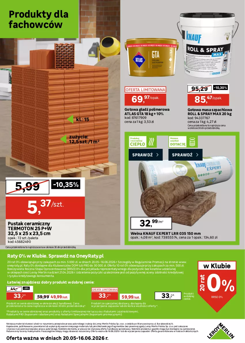 Gazetka promocyjna Leroy Merlin - Gazetka Leroy Merlin - ważna 20.05 do 16.06.2026 - strona 40 - produkty: Fa, Gładź polimerowa, Kosz, Masa szpachlowa, Paleta, Sprzedawcy, Top, Wełna