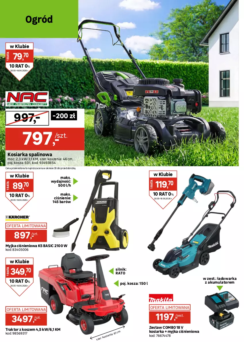 Gazetka promocyjna Leroy Merlin - Gazetka Leroy Merlin - ważna 20.05 do 16.06.2026 - strona 8 - produkty: Akumulator, Garaż, Kamera, Kasza, Kosiarka, Kosz, Myjka ciśnieniowa, Noż, Nożyce, Ogród, Robot, Tarka, Traktor, Warka, Wkręt, Wkrętarka