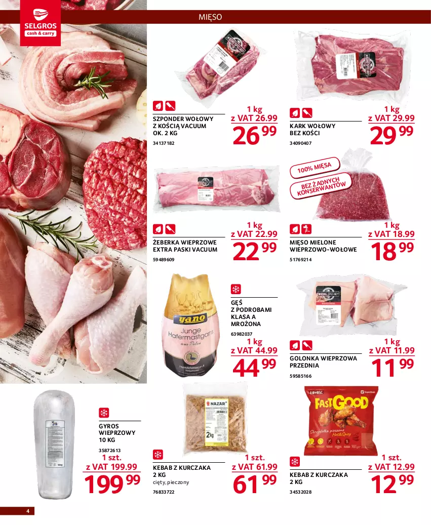 Gazetka promocyjna Selgros - Oferta gastronomiczna - ważna 19.01 do 01.02.2023 - strona 4 - produkty: Golonka wieprzowa, Gyros, Kark wołowy, Kebab, Kebab z kurczaka, Kurczak, Mięso, Mięso mielone, Piec, Szponder wołowy