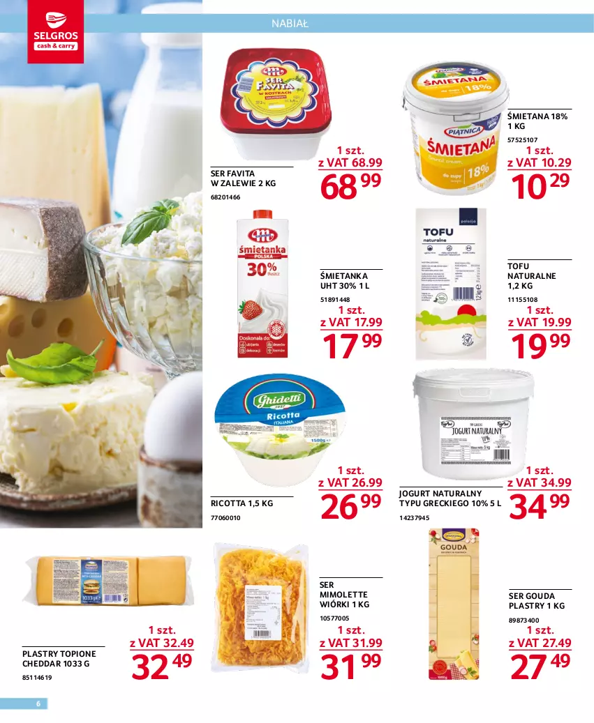 Gazetka promocyjna Selgros - Oferta gastronomiczna - ważna 19.01 do 01.02.2023 - strona 6 - produkty: Cheddar, Fa, Favita, Gouda, Gouda plastry, Jogurt, Jogurt naturalny, Mimolette, Ricotta, Ser, Tofu, Top