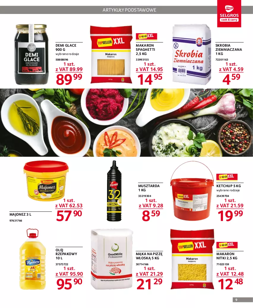 Gazetka promocyjna Selgros - Oferta gastronomiczna - ważna 19.01 do 01.02.2023 - strona 9 - produkty: Ketchup, Majonez, Mąka, Makaron, Mus, Musztarda, Olej, Olej rzepakowy, Skrobia ziemniaczana, Spaghetti