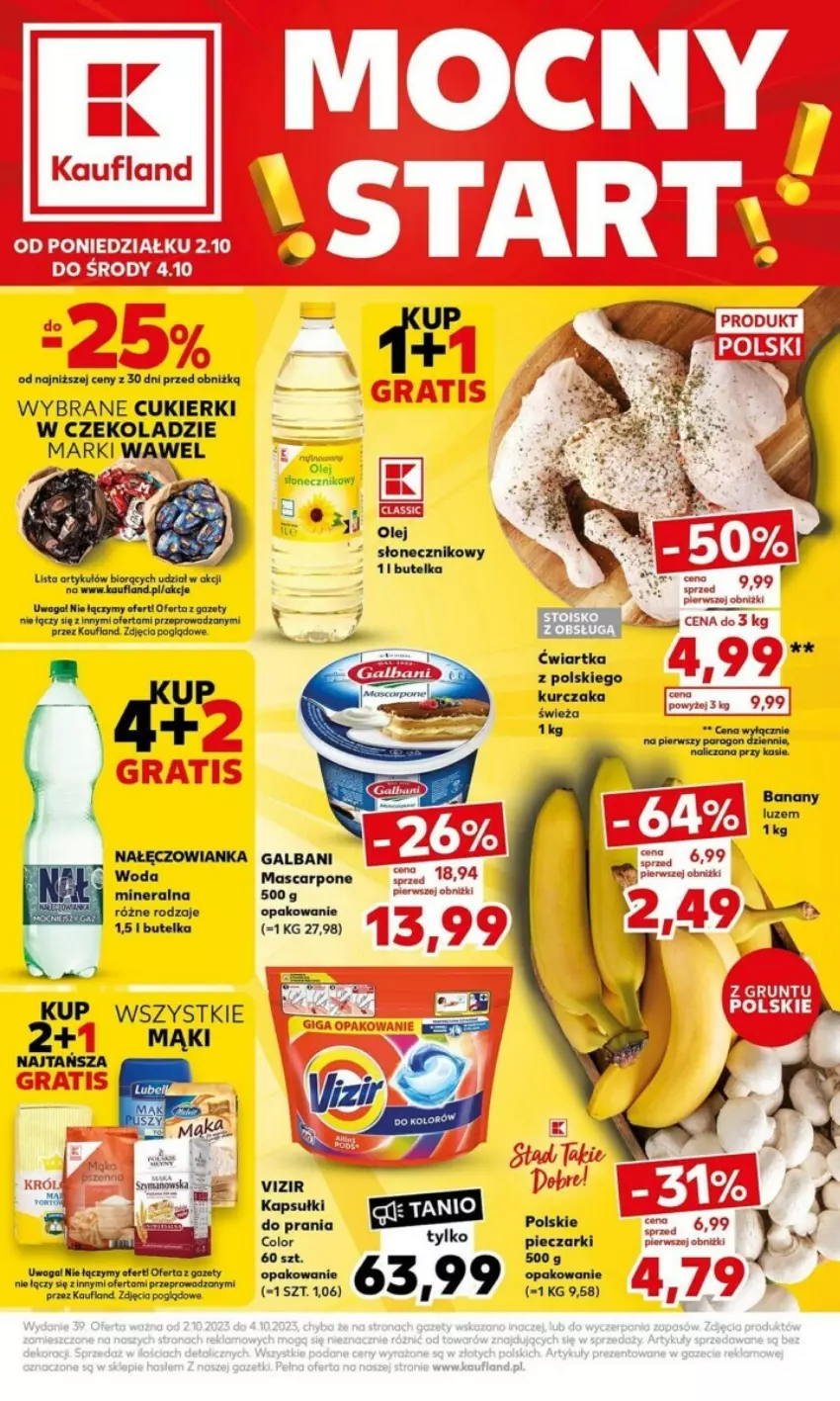 Gazetka promocyjna Kaufland - ważna 02.10 do 04.10.2023 - strona 1 - produkty: Cukier, Cukierki, Fa, Galbani, Mascarpone, Nałęczowianka, Piec, Vizir, Waga, Wawel, Woda