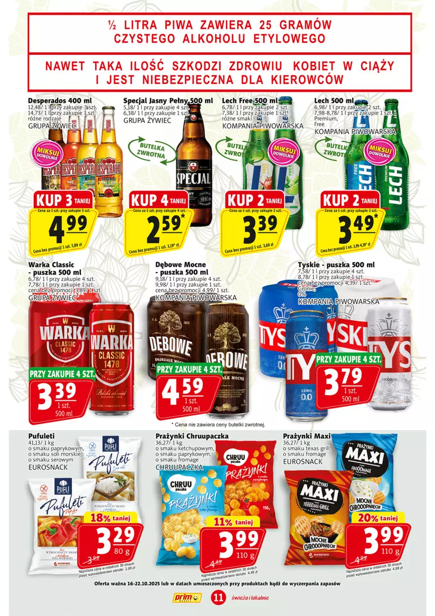 Gazetka promocyjna Prim Market - ważna 16.10 do 22.10.2025 - strona 11 - produkty: Bezy, Desperados, Grill, Ketchup, Piwo, Por, Puf, Ser, Tyskie, Warka