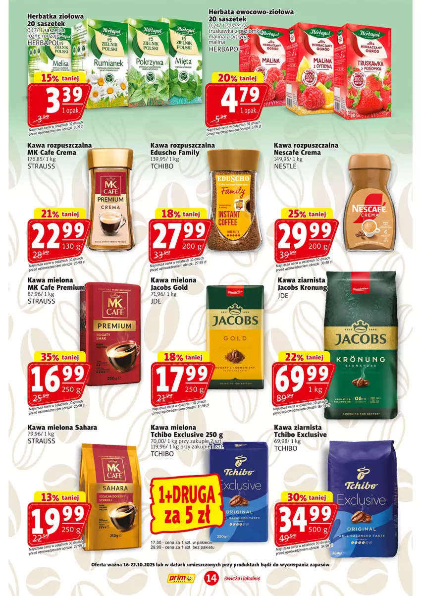 Gazetka promocyjna Prim Market - ważna 16.10 do 22.10.2025 - strona 14 - produkty: Fa, Gala, Gin, Herbapol, Herbata, Jacobs, Kawa, Kawa mielona, Kawa rozpuszczalna, Kawa ziarnista, Ogród, Rum, Tchibo
