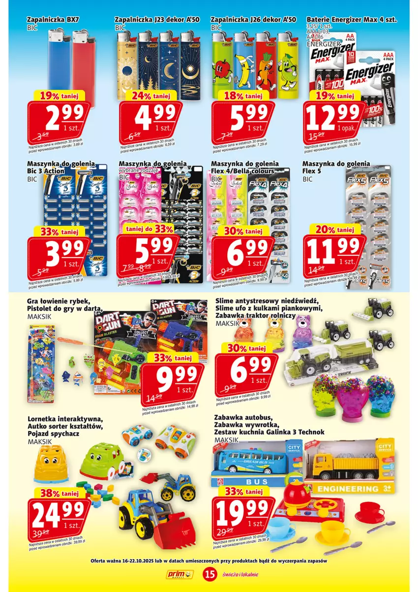 Gazetka promocyjna Prim Market - ważna 16.10 do 22.10.2025 - strona 15 - produkty: Autobus, Bell, Bella, BIC, Gra, Gry, Inka, Kuchnia, LG, Lornetka, Maszynka, Maszynka do golenia, Pistolet, Pojazd, Sanki, Szynka, Tera, Traktor, Wywrotka, Zabawka, Zapalniczka