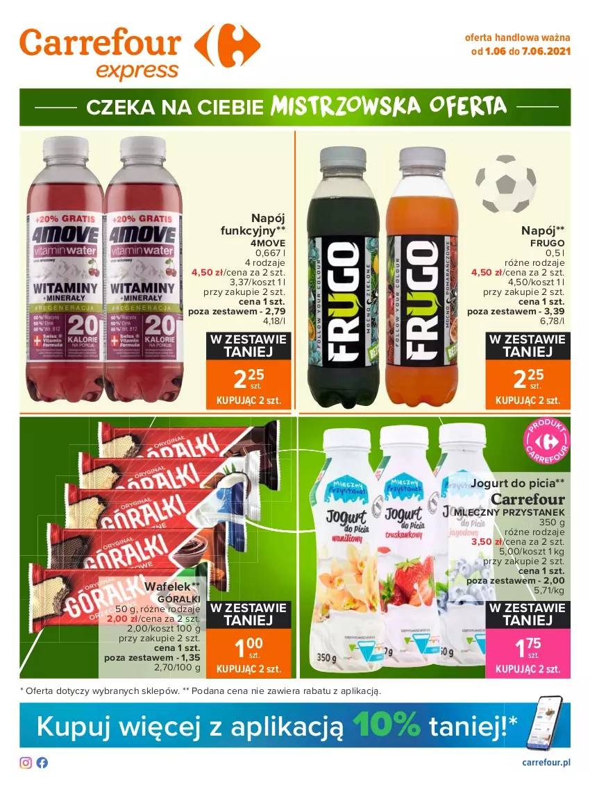 Gazetka promocyjna Carrefour - Gazetka Express - ważna 31.05 do 07.06.2021 - strona 1 - produkty: Góralki, Jogurt, Kosz, Napój, Wafelek