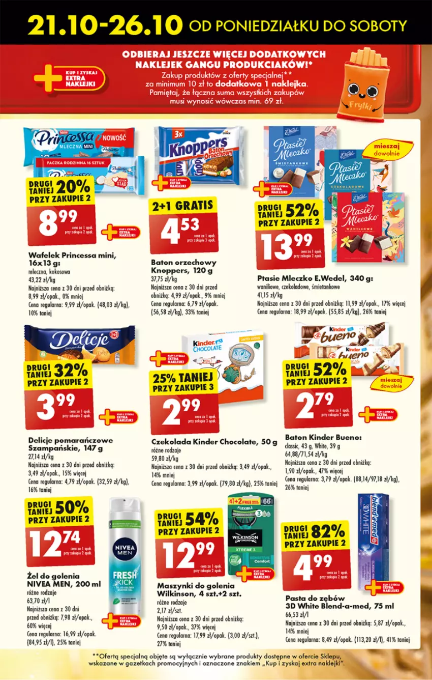 Gazetka promocyjna Biedronka - Od poniedzialku - ważna 21.10 do 26.10.2024 - strona 33 - produkty: Baton, Blend-a-Med, Czekolada, Delicje, Gra, Kinder, Kinder Bueno, Klej, Knoppers, Mleczko, Nivea, Nivea Men, Pasta do zębów, Princessa, Ptasie mleczko, Wafelek