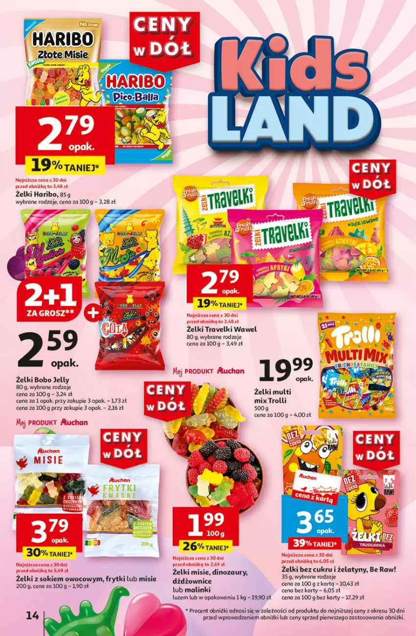 Gazetka promocyjna Auchan - Gazetka CENY W DÓŁ Hipermarket Auchan - ważna 31.05 do 05.06.2024 - strona 14 - produkty: Dinozaur, Frytki, Haribo, Sok, Wawel