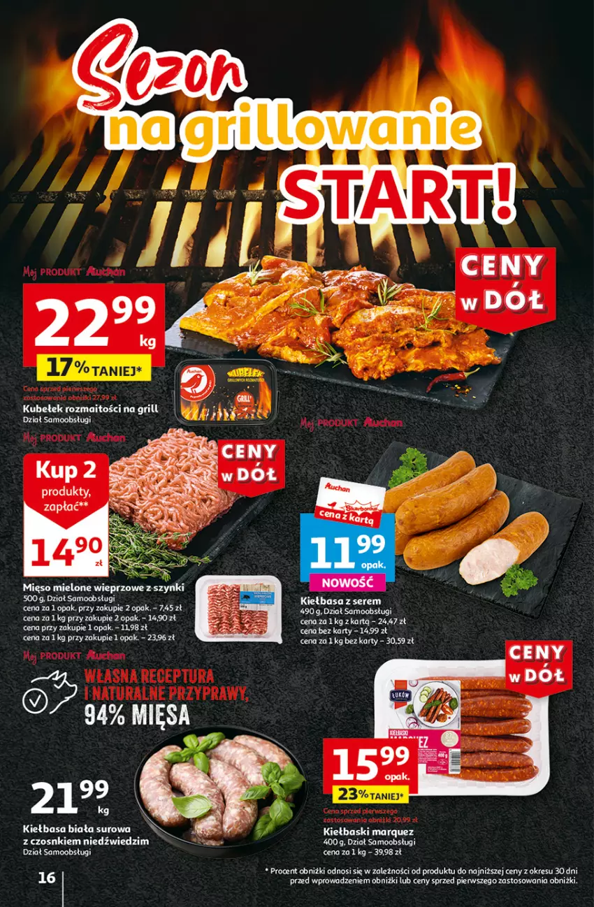 Gazetka promocyjna Auchan - Gazetka CENY W DÓŁ Hipermarket Auchan - ważna 31.05 do 05.06.2024 - strona 16 - produkty: Grill, Kiełbasa, Kiełbasa biała, Ser