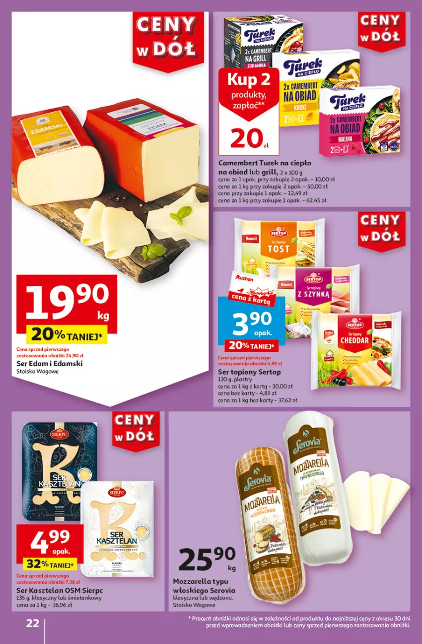 Gazetka promocyjna Auchan - Gazetka CENY W DÓŁ Hipermarket Auchan - ważna 31.05 do 05.06.2024 - strona 22 - produkty: Edam, Grill, Kasztelan, Mozzarella, Ser, Ser Kasztelan, Ser topiony, Top