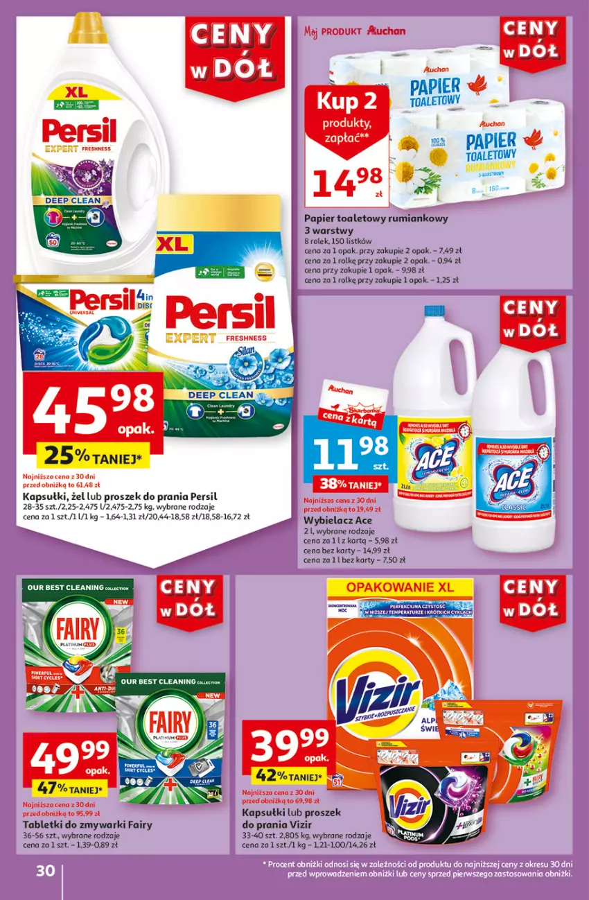 Gazetka promocyjna Auchan - Gazetka CENY W DÓŁ Hipermarket Auchan - ważna 31.05 do 05.06.2024 - strona 30 - produkty: Fa, Fairy, Papier, Papier toaletowy, Persil, Proszek do prania, Rum, Tablet, Tabletki do zmywarki, Vizir, Zmywarki