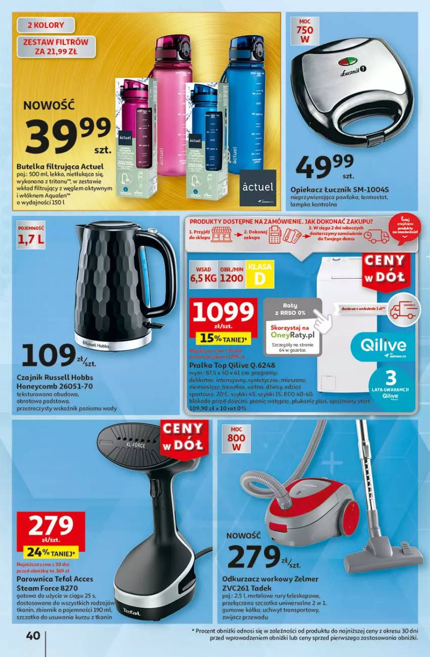 Gazetka promocyjna Auchan - Gazetka CENY W DÓŁ Hipermarket Auchan - ważna 31.05 do 05.06.2024 - strona 40 - produkty: Czajnik, Fa, Gra, Odkurzacz, Parownica, Por, Pralka, Sport, Szczotka, Tefal, Teleskop, Termos, Top, Tran, Wełna, Wkład filtrujący, Zelmer