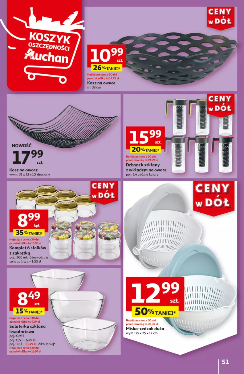 Gazetka promocyjna Auchan - Gazetka CENY W DÓŁ Hipermarket Auchan - ważna 31.05 do 05.06.2024 - strona 51 - produkty: Cedzak, Dzbanek, Kosz, LANA, Miska, Owoce, Salaterka