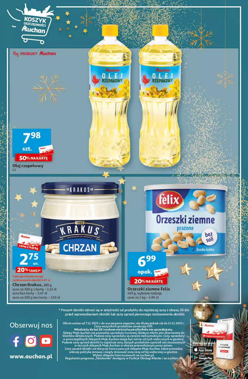 Gazetka promocyjna Auchan - Gazetka Magia Świąt Część 4 Moje Auchan - ważna 07.12 do 13.12.2023 - strona 4 - produkty: Chrzan, Felix, Krakus, Orzeszki, Orzeszki ziemne